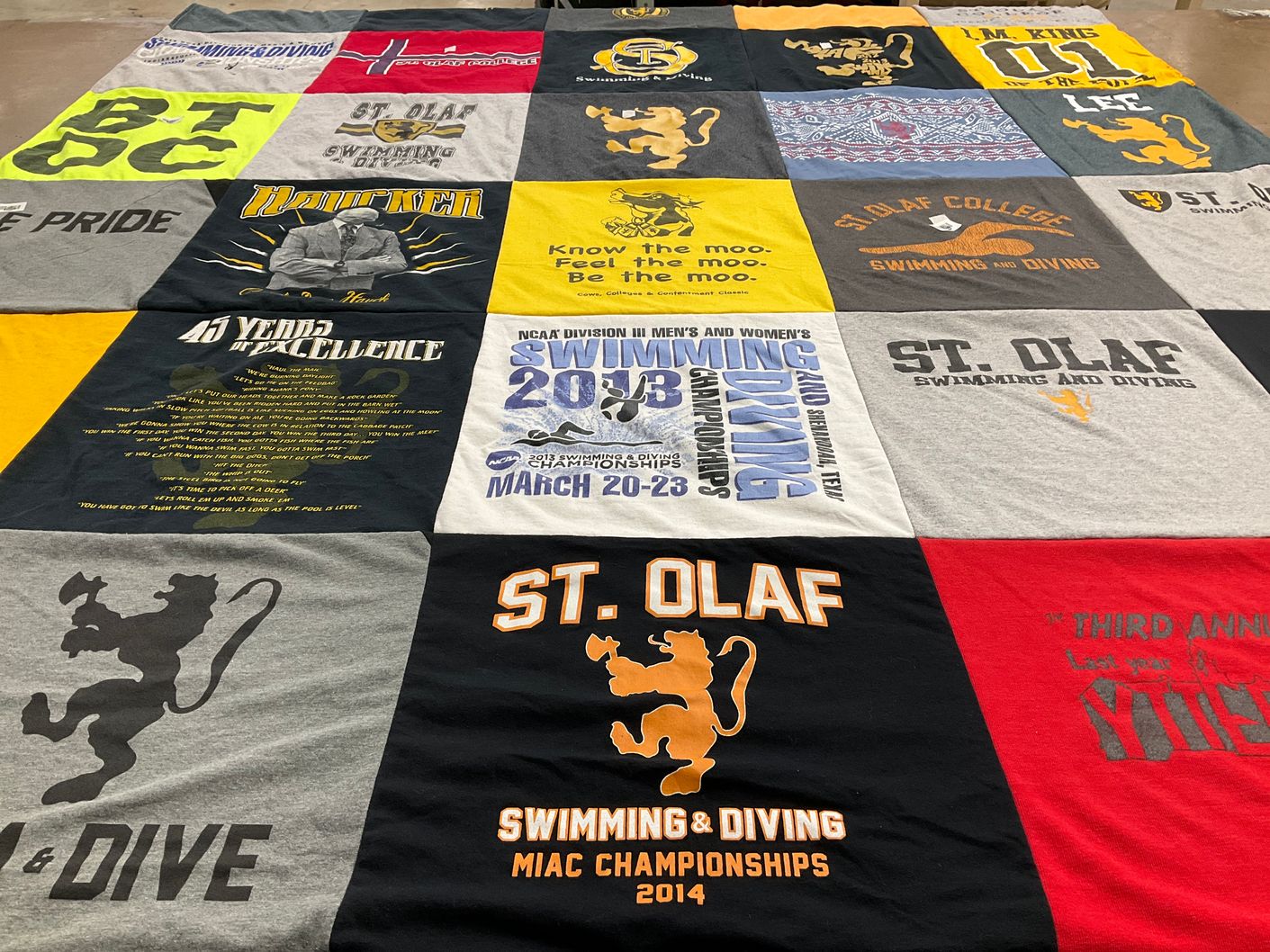 T-shirt quilt featuring st. olaf swimming and diving by Madeline from MN