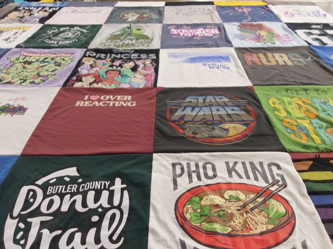 T-shirt quilt with donuts, star wars themes by Dale from OH