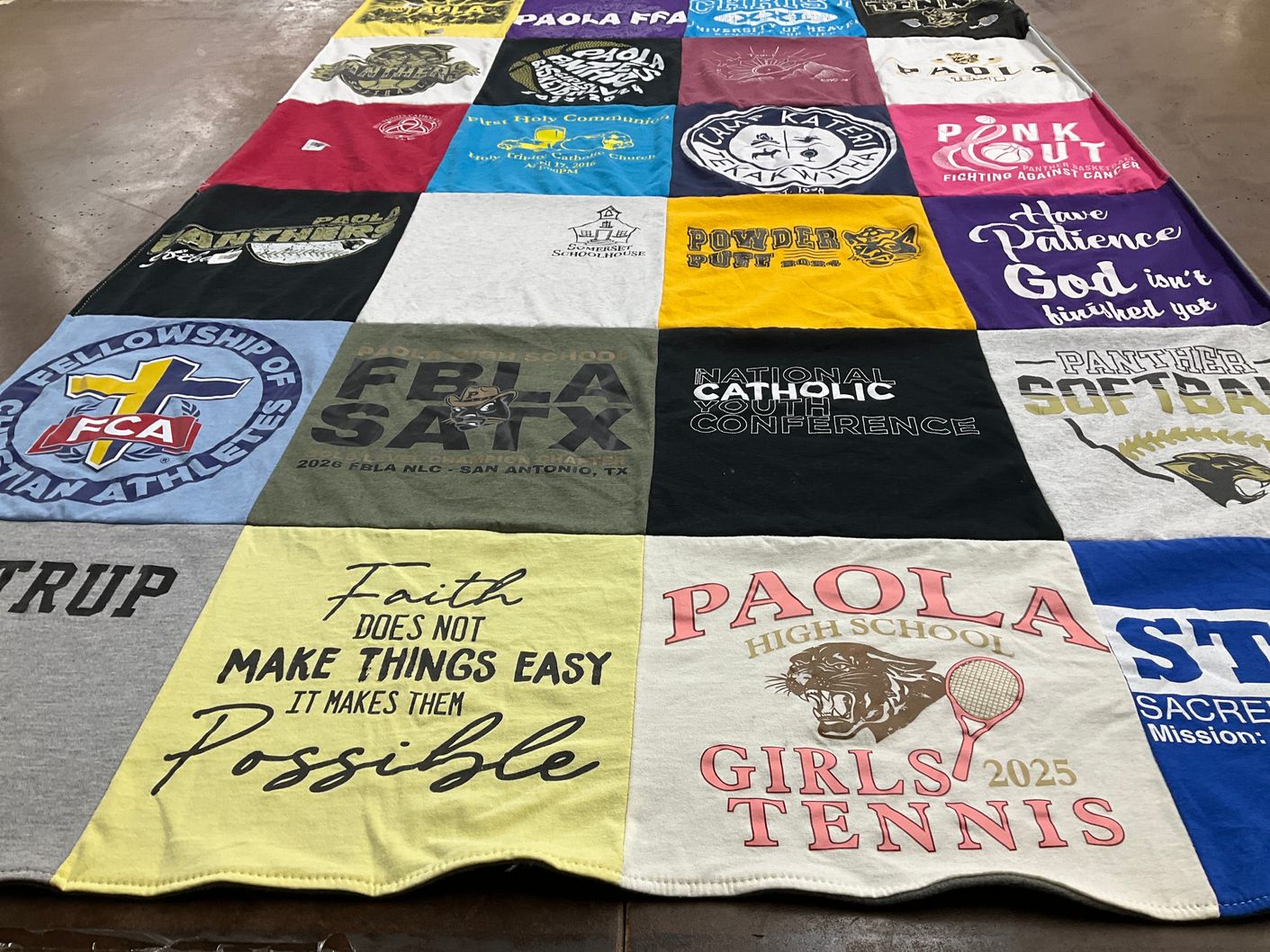 T-shirt quilt featuring paola high school tennis, panther softball by Kendra from KS