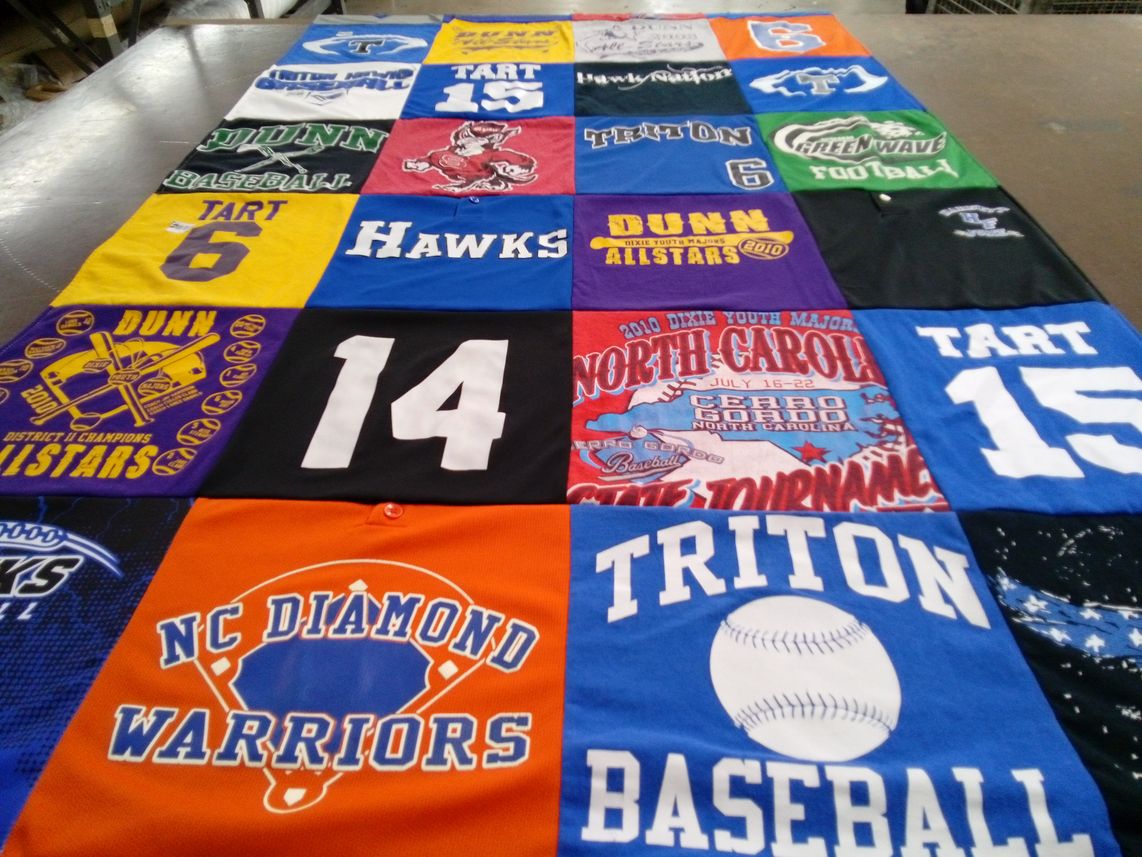 T-shirt quilt featuring triton baseball, dunn allstars by Lesia from NC