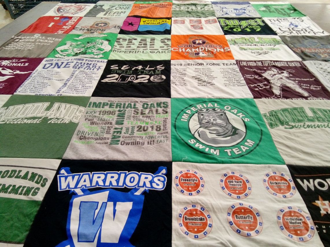 T-shirt quilt featuring woodlands swim team, imperial oaks swim team by Suzanne from TX