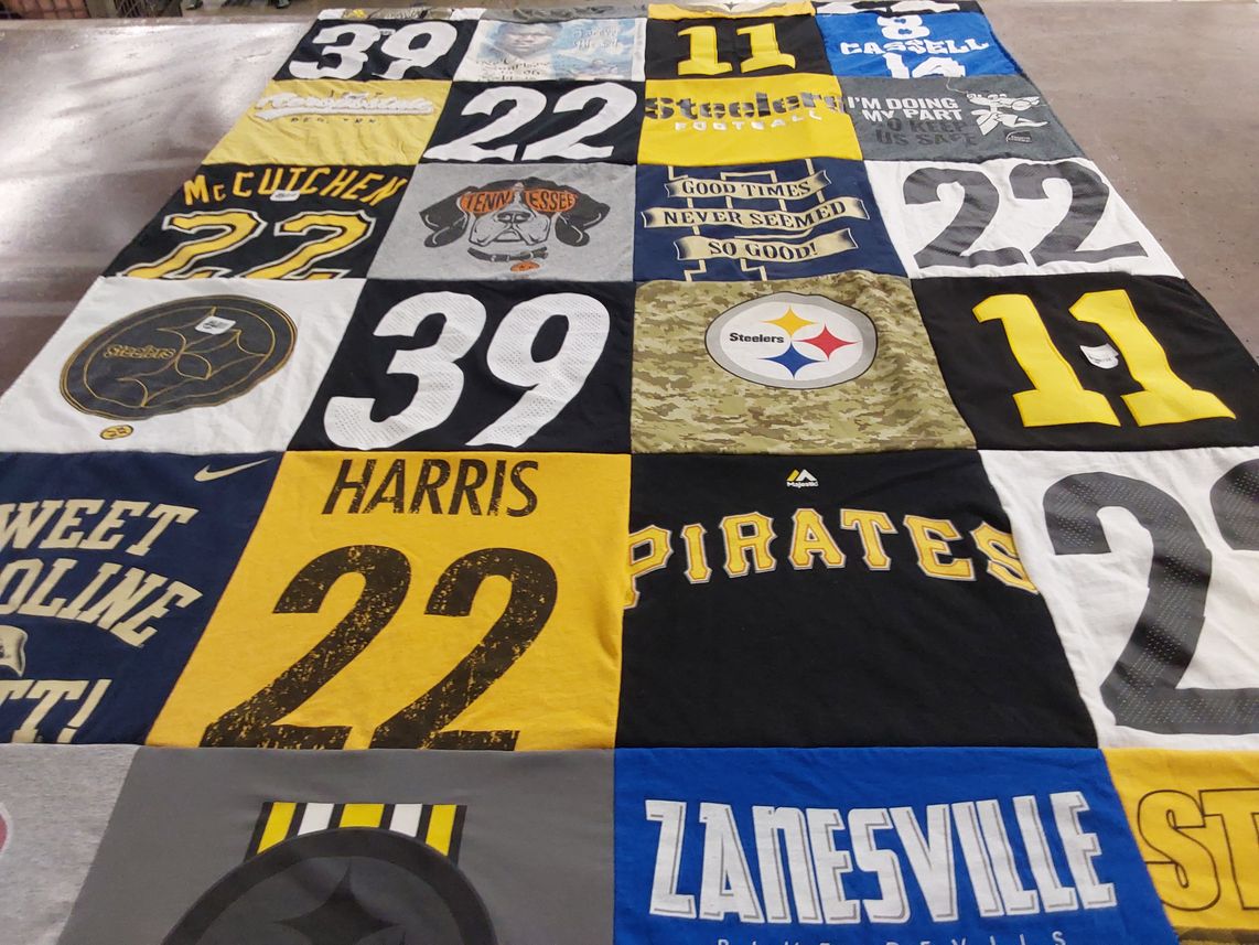 T-shirt quilt featuring pittsburgh pirates, pittsburgh steelers by William from OH
