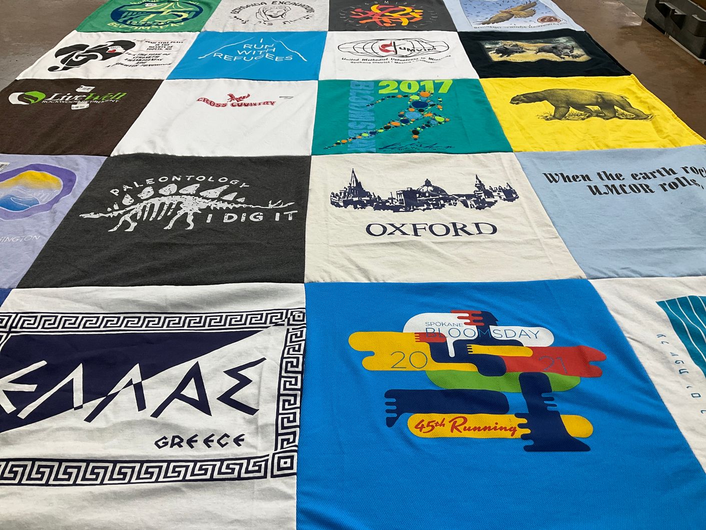 T-shirt quilt from linfield college, oxford university by Janet from WA