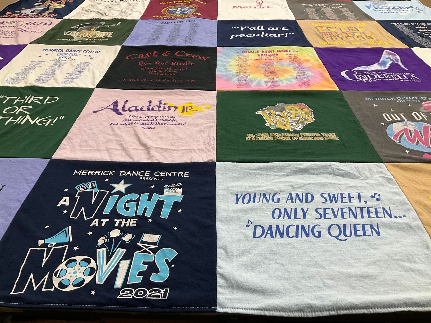 T-shirt quilt with theater, musicals themes by HEATHER from NY