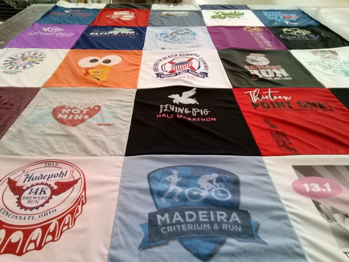 T-shirt quilt with running, marathons themes by Erin from OH