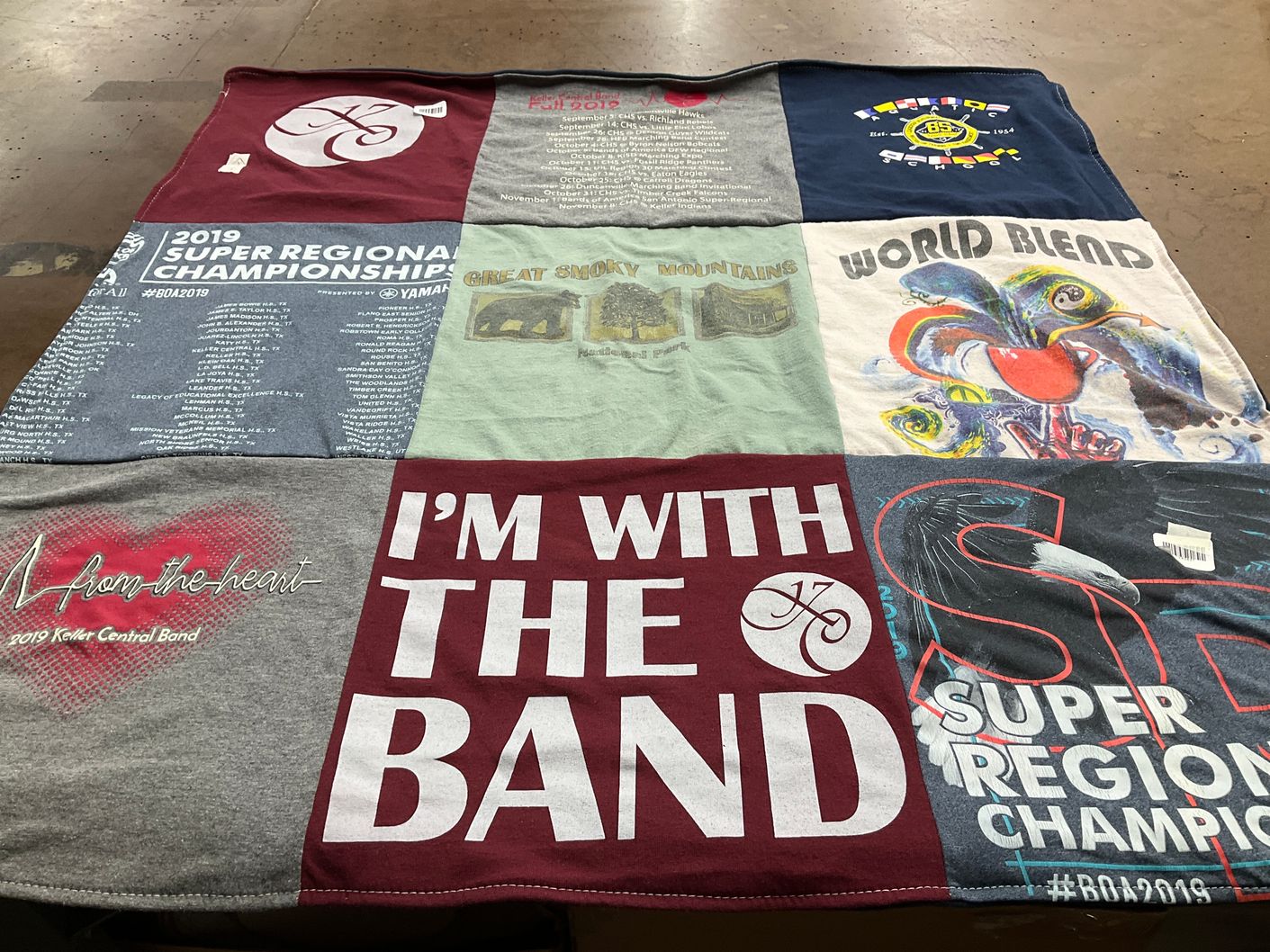 T-shirt quilt with music, marching band themes by Mary from TX