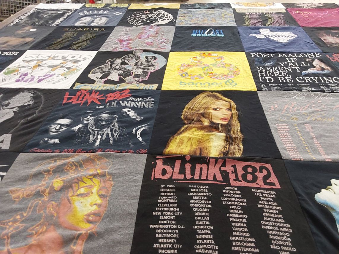 T-shirt quilt with music, concerts themes by Celeste from TX