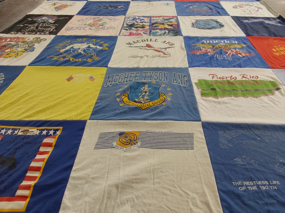 T-shirt quilt with military, travel themes by Keith from KS