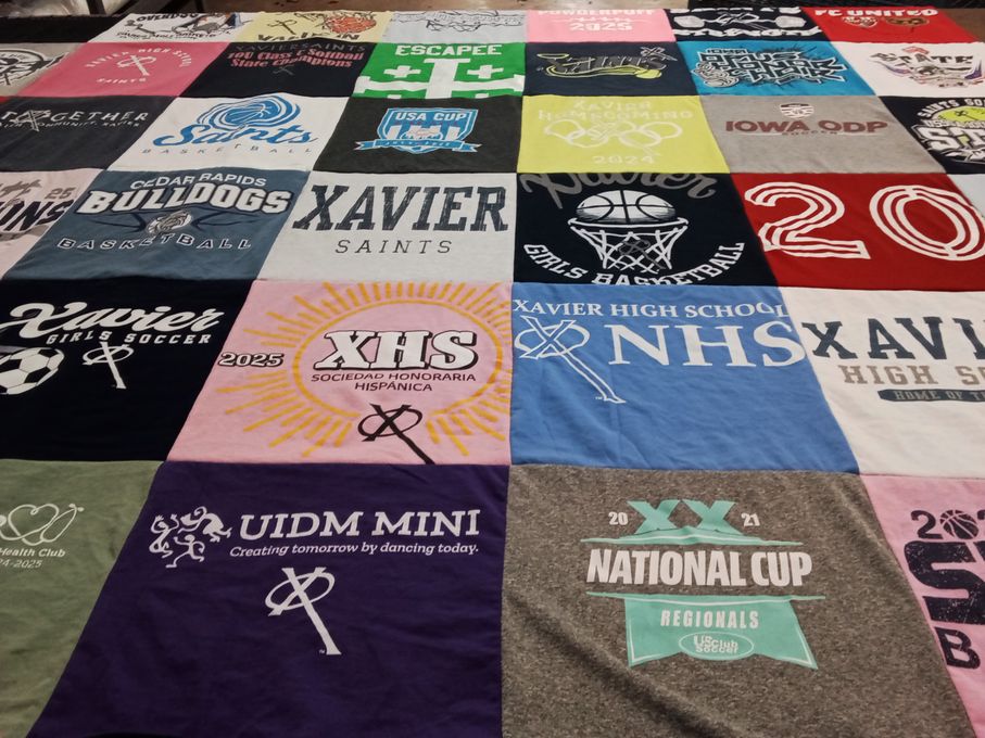 T-shirt quilt featuring cedar rapids bulldogs, xavier girls soccer by Sheena from IA