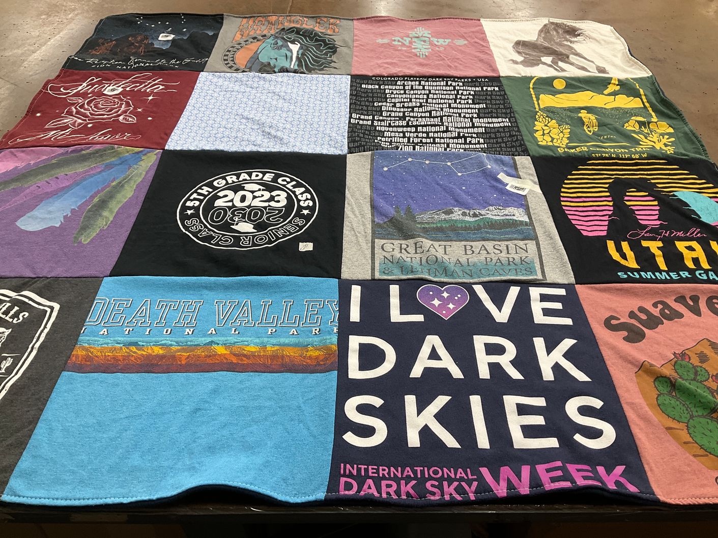 T-shirt quilt from senior class by Joel from CA