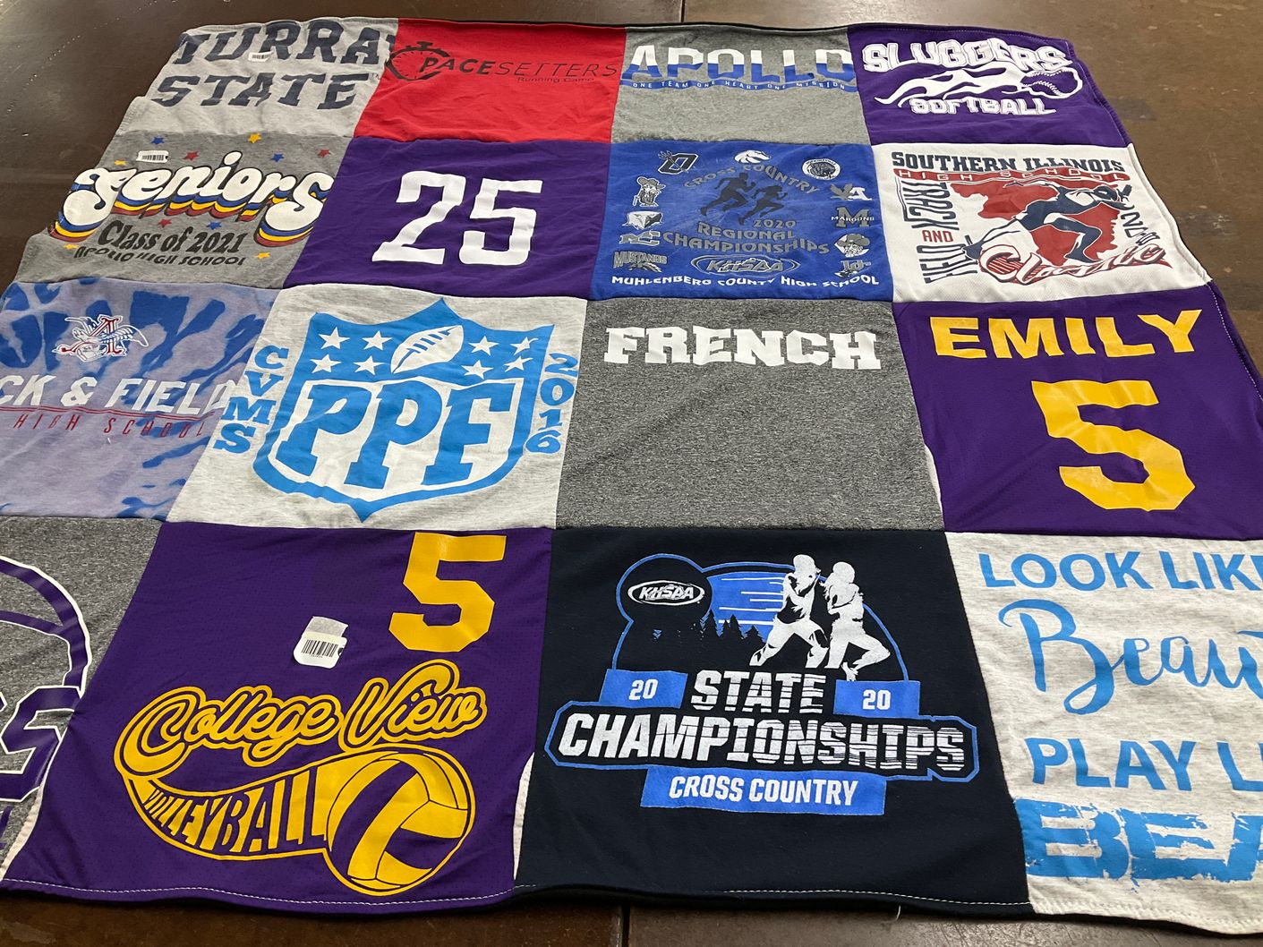 T-shirt quilt featuring college view high school, sluggers softball by Bonita from KY