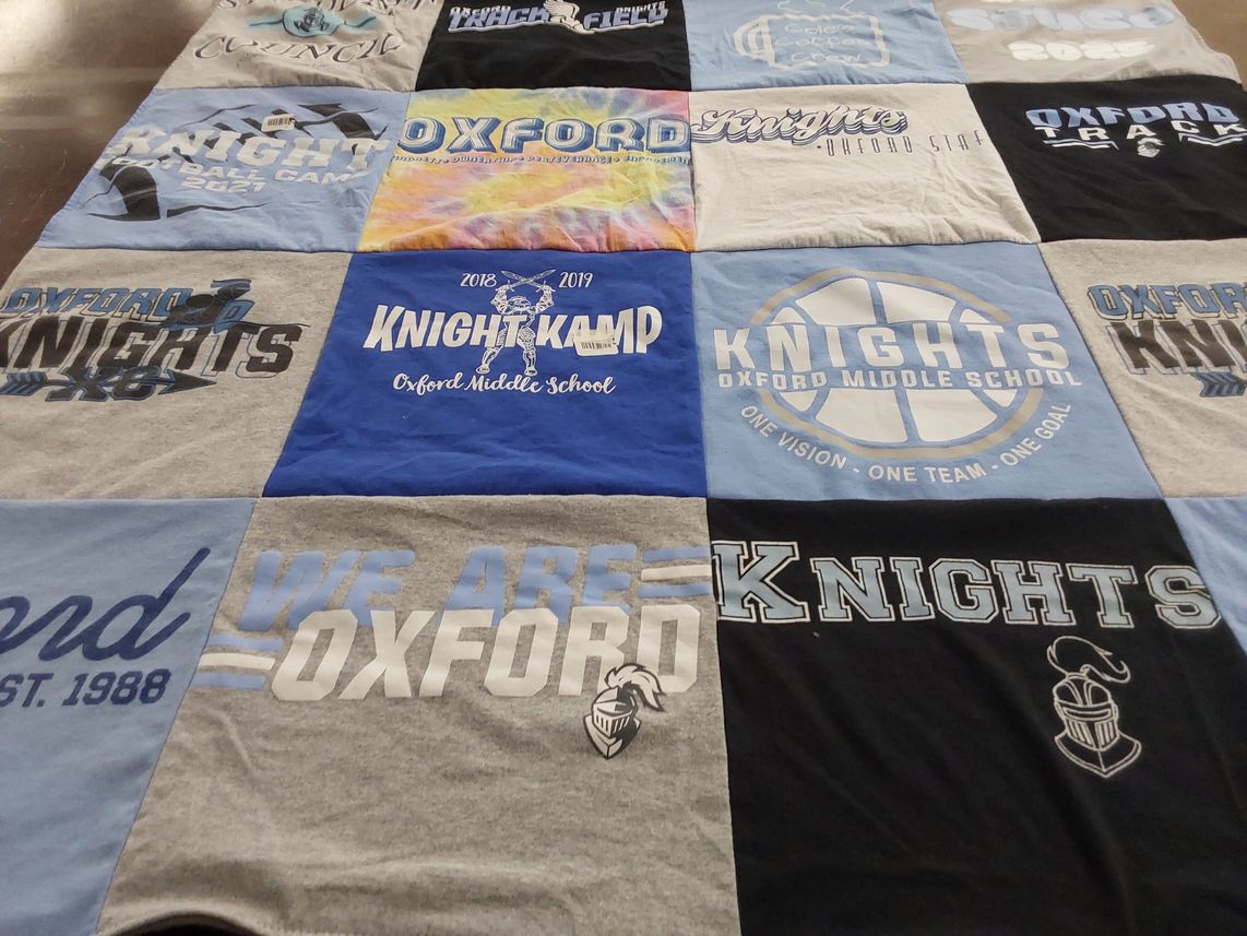 T-shirt quilt featuring oxford middle school knights by Cameron from KS