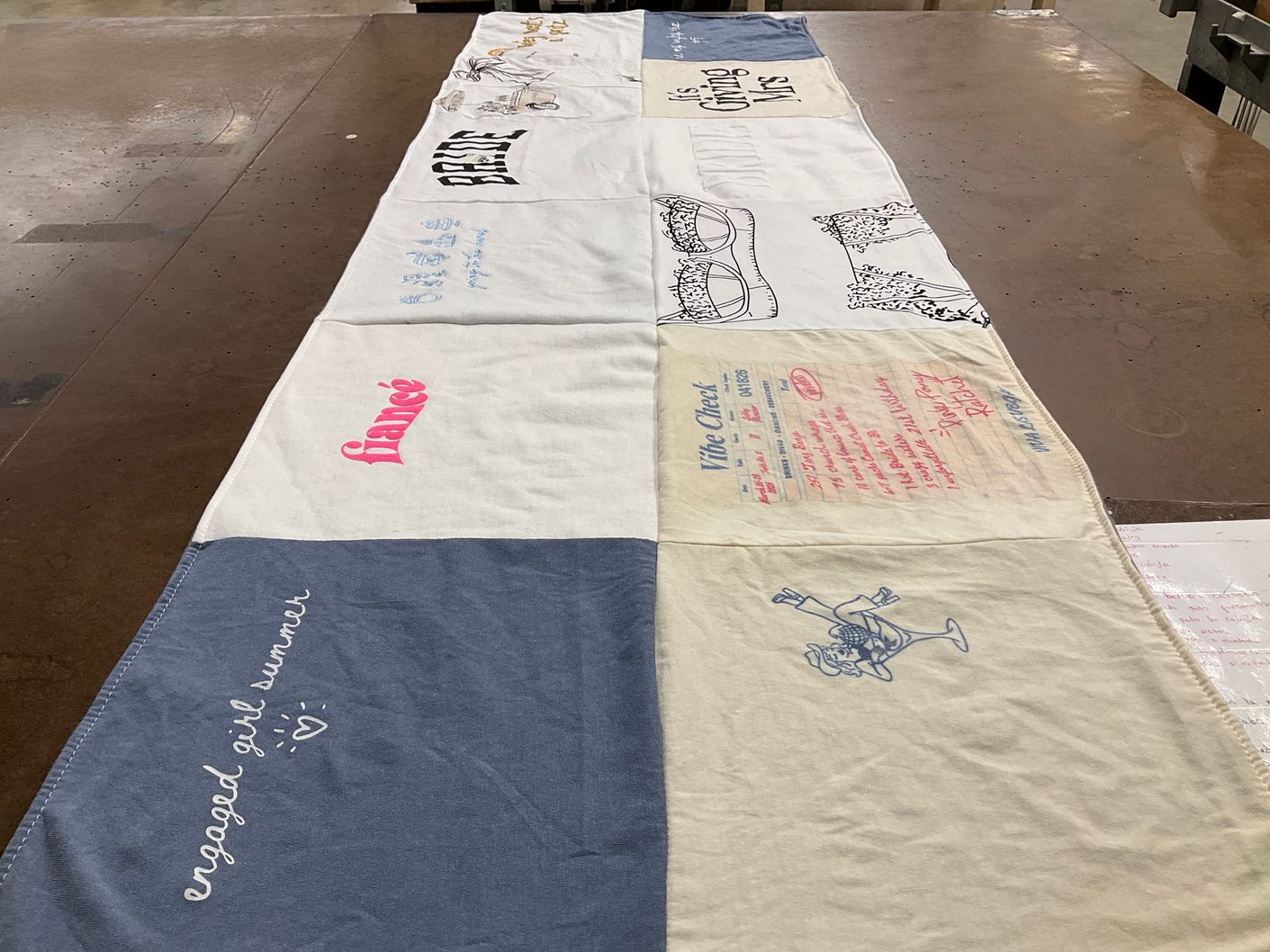 T-shirt quilt with celebrations, weddings themes by Gabby from CA