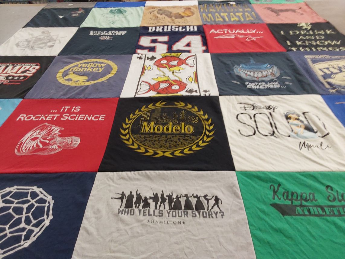 T-shirt quilt with disney movies, science themes by Murli from MA