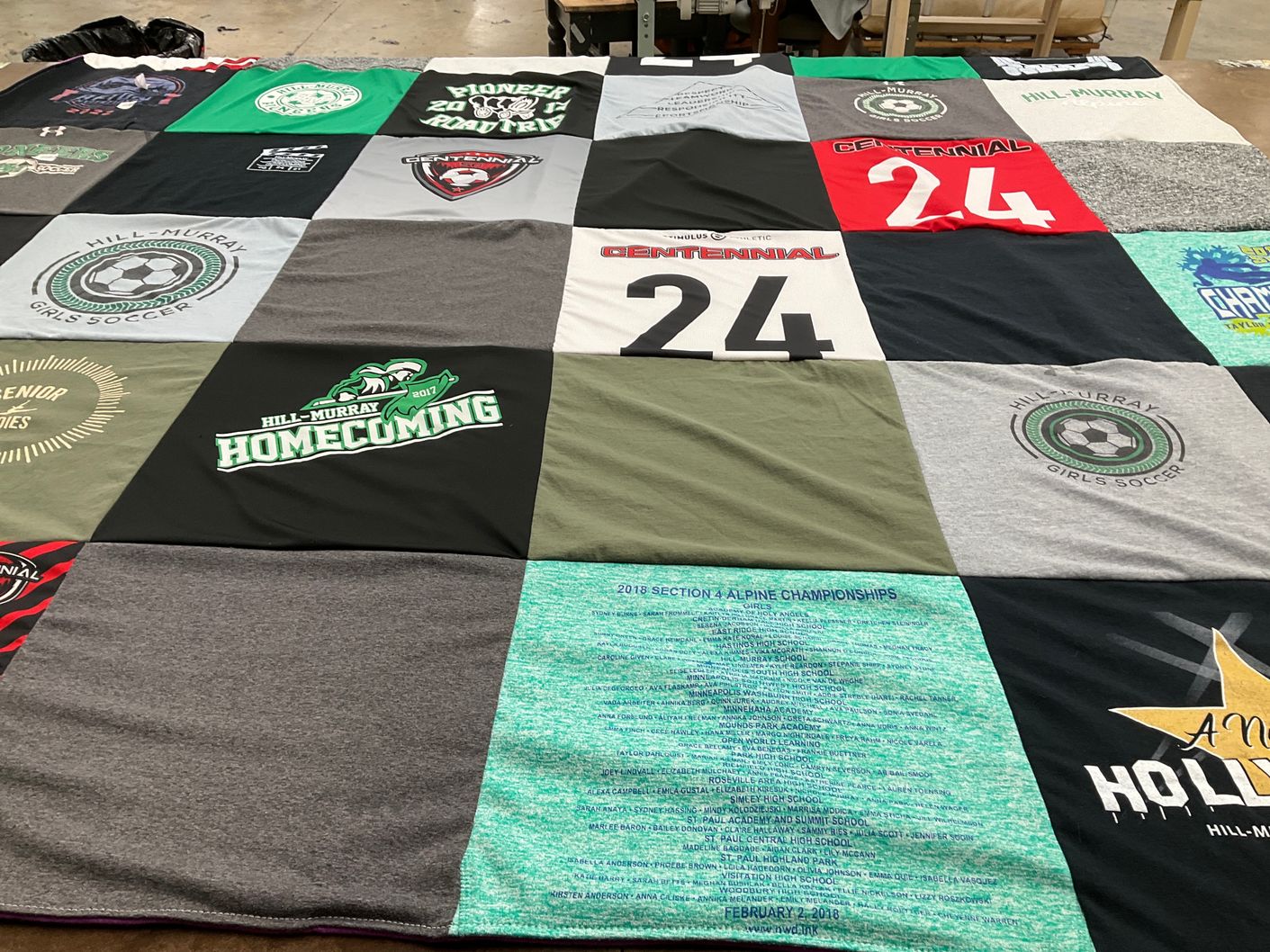 T-shirt quilt from hill-murray school by Tracy from MN