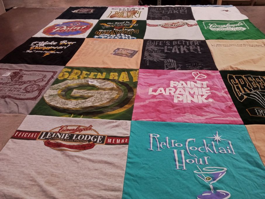 T-shirt quilt with brewing, outdoors themes by Rex from WY