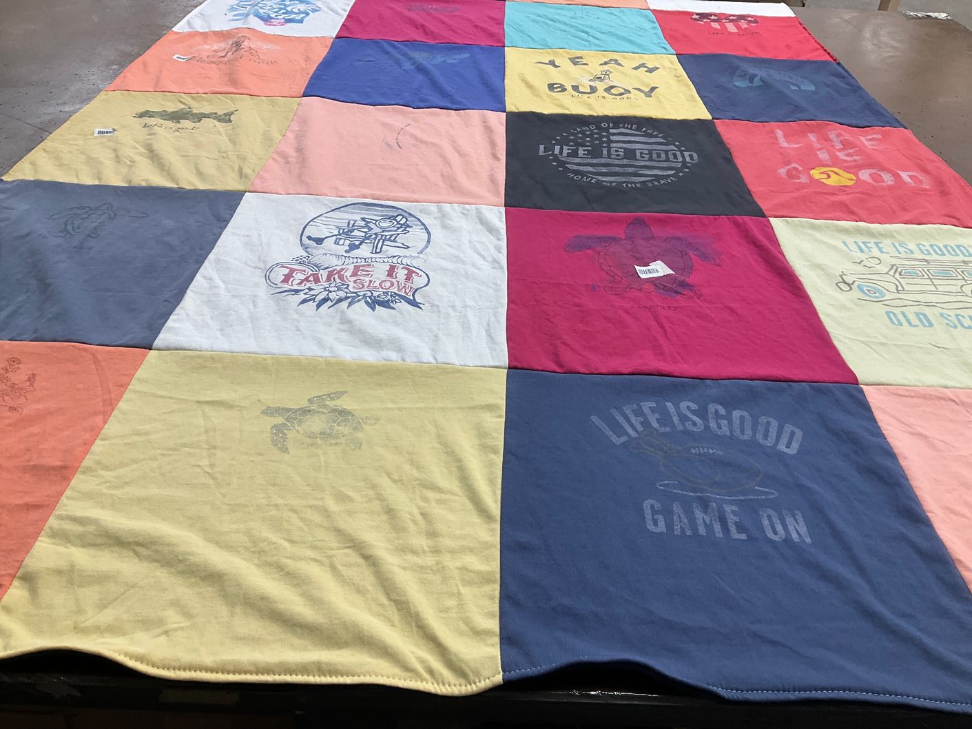 T-shirt quilt with beach, relaxation themes by Linda from SC