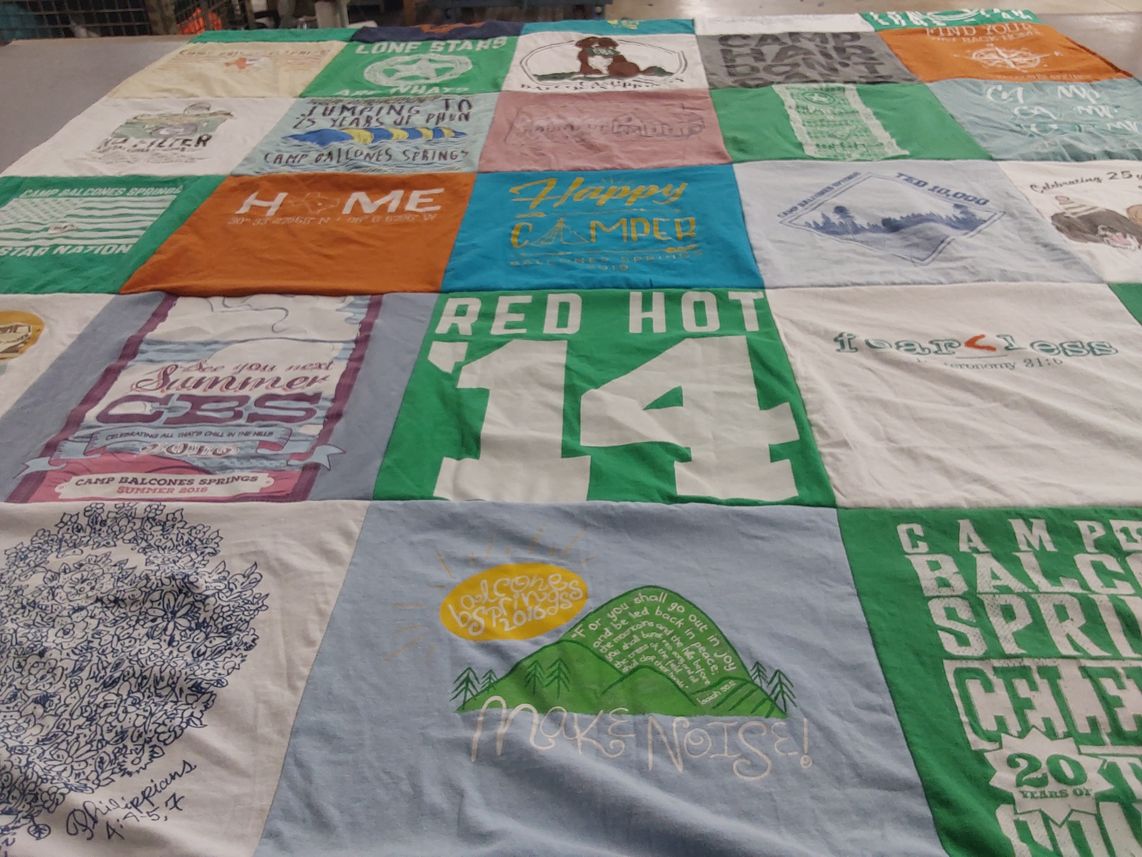T-shirt quilt with camping, outdoors themes by Missy from CA
