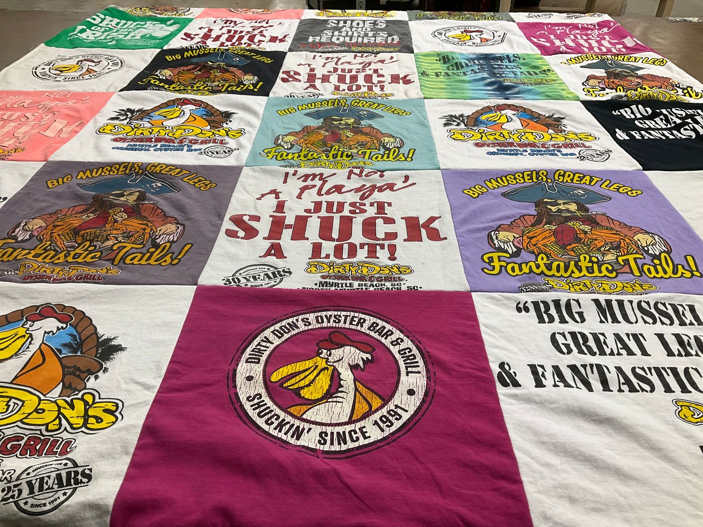 T-shirt quilt with cooking, seafood themes by Tammy from OH