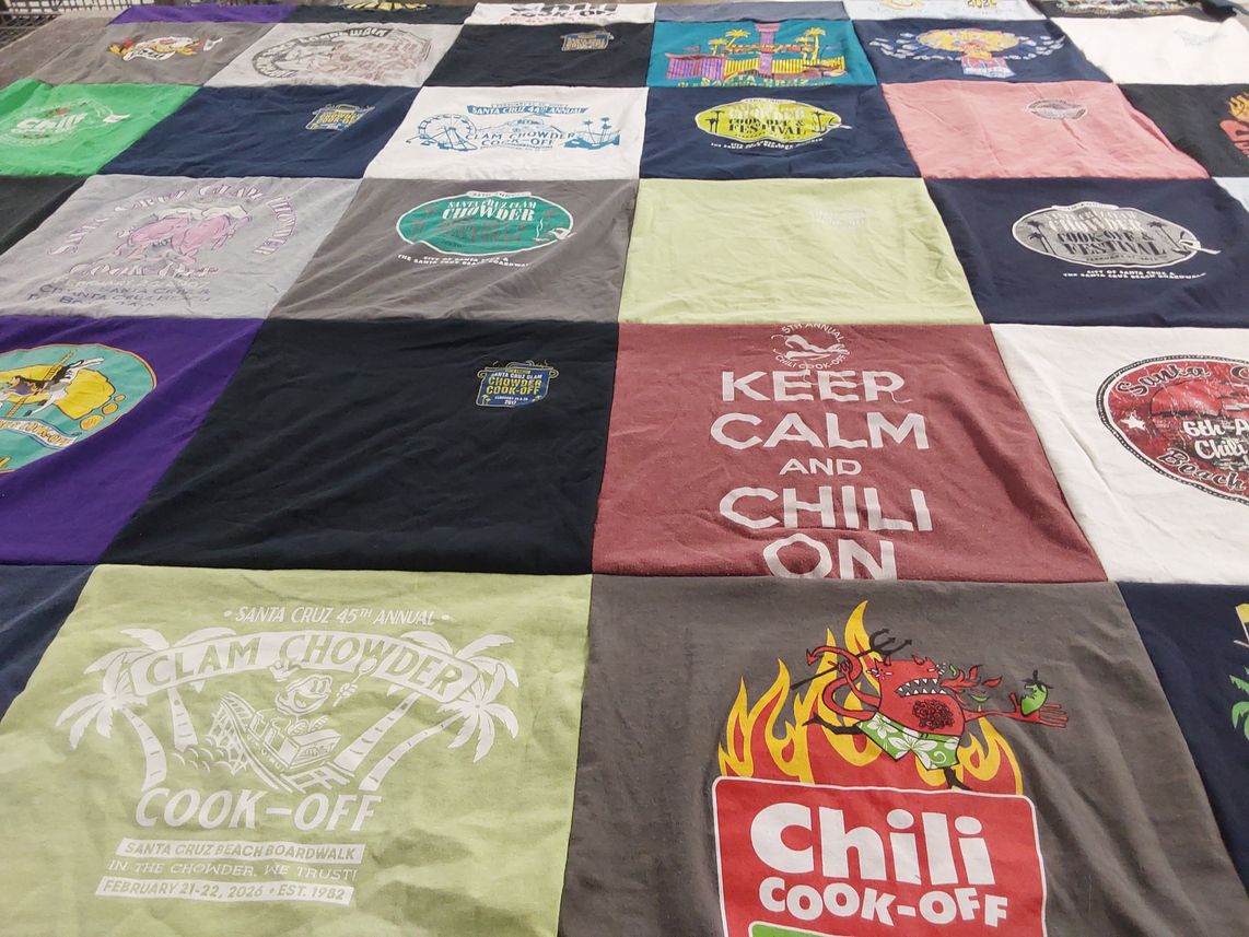 T-shirt quilt with cooking, food festivals themes by Michele from CA