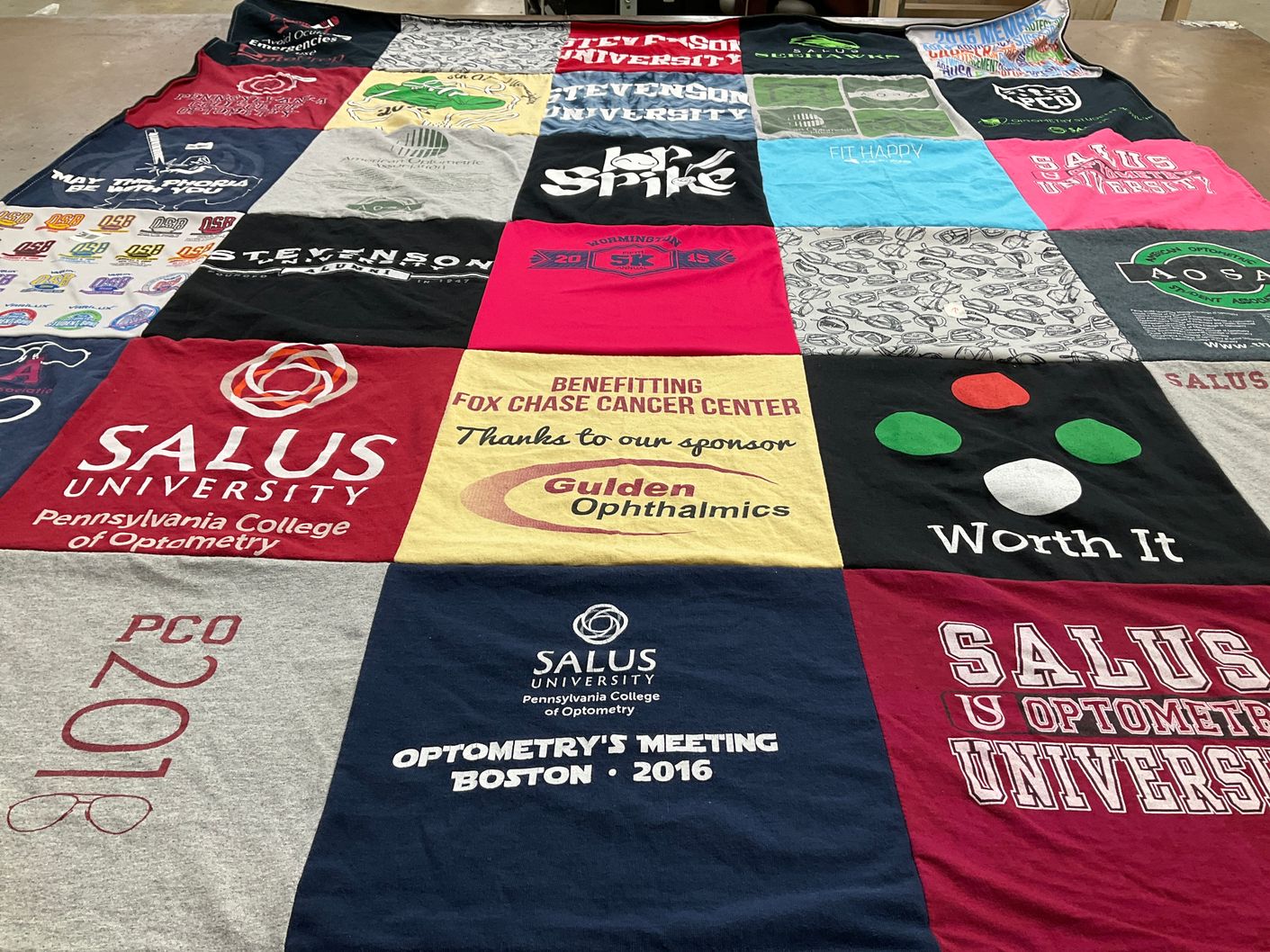 T-shirt quilt from salus university, pennsylvania college of optometry by Jaclyn from MD