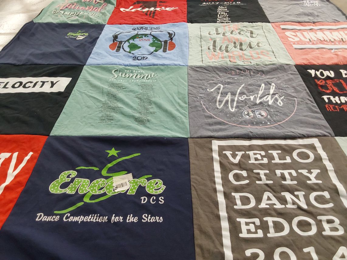 T-shirt quilt with dance, competition themes by Stephanie from VA
