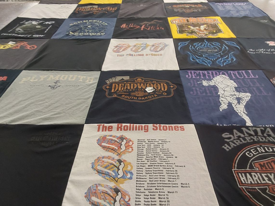 T-shirt quilt with music, rock themes by George from TX