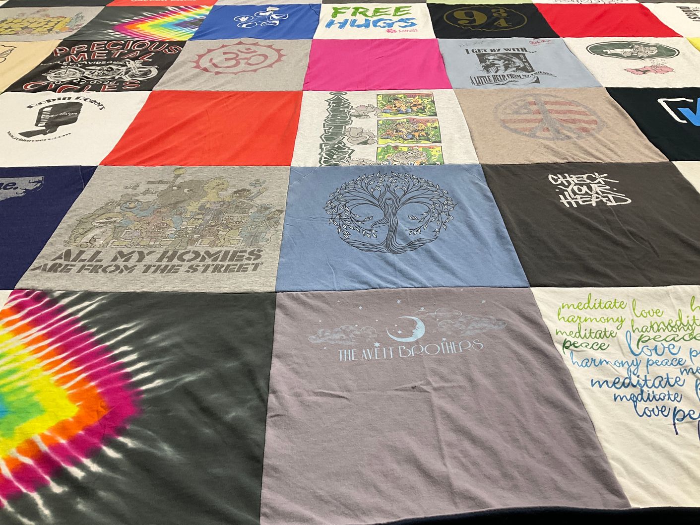 T-shirt quilt with music, peace themes by Dawn from NC