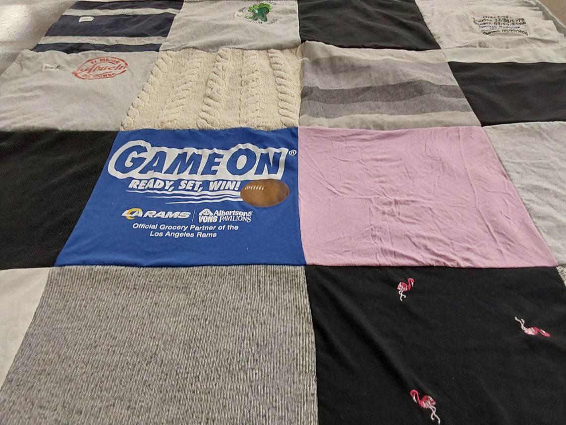 T-shirt quilt with football themes by Liz from CA