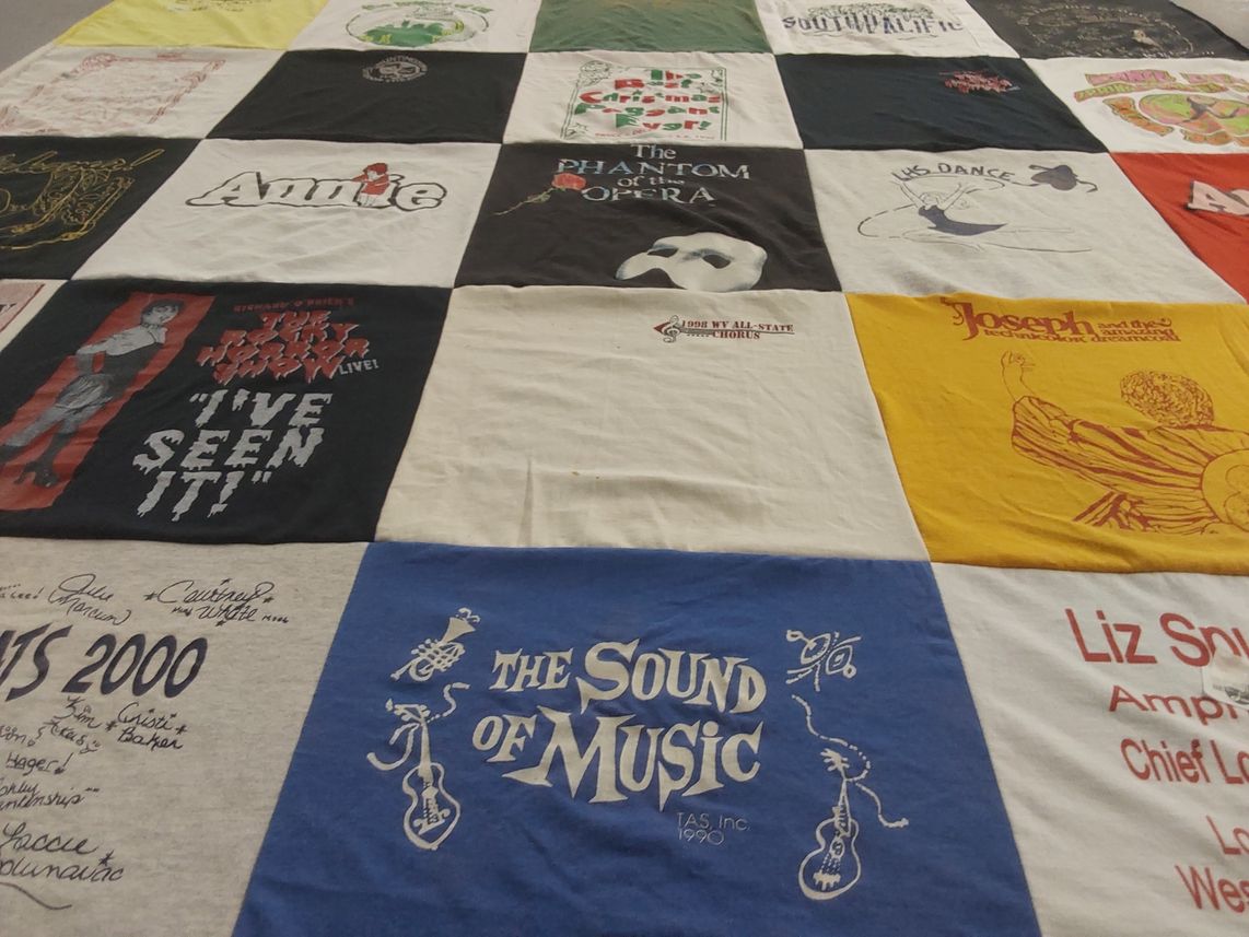 T-shirt quilt with theater, musicals themes by KATHLEEN from WV