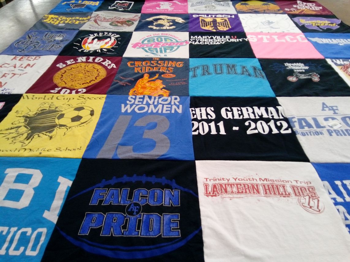 T-shirt quilt featuring falcons by Maria from MO