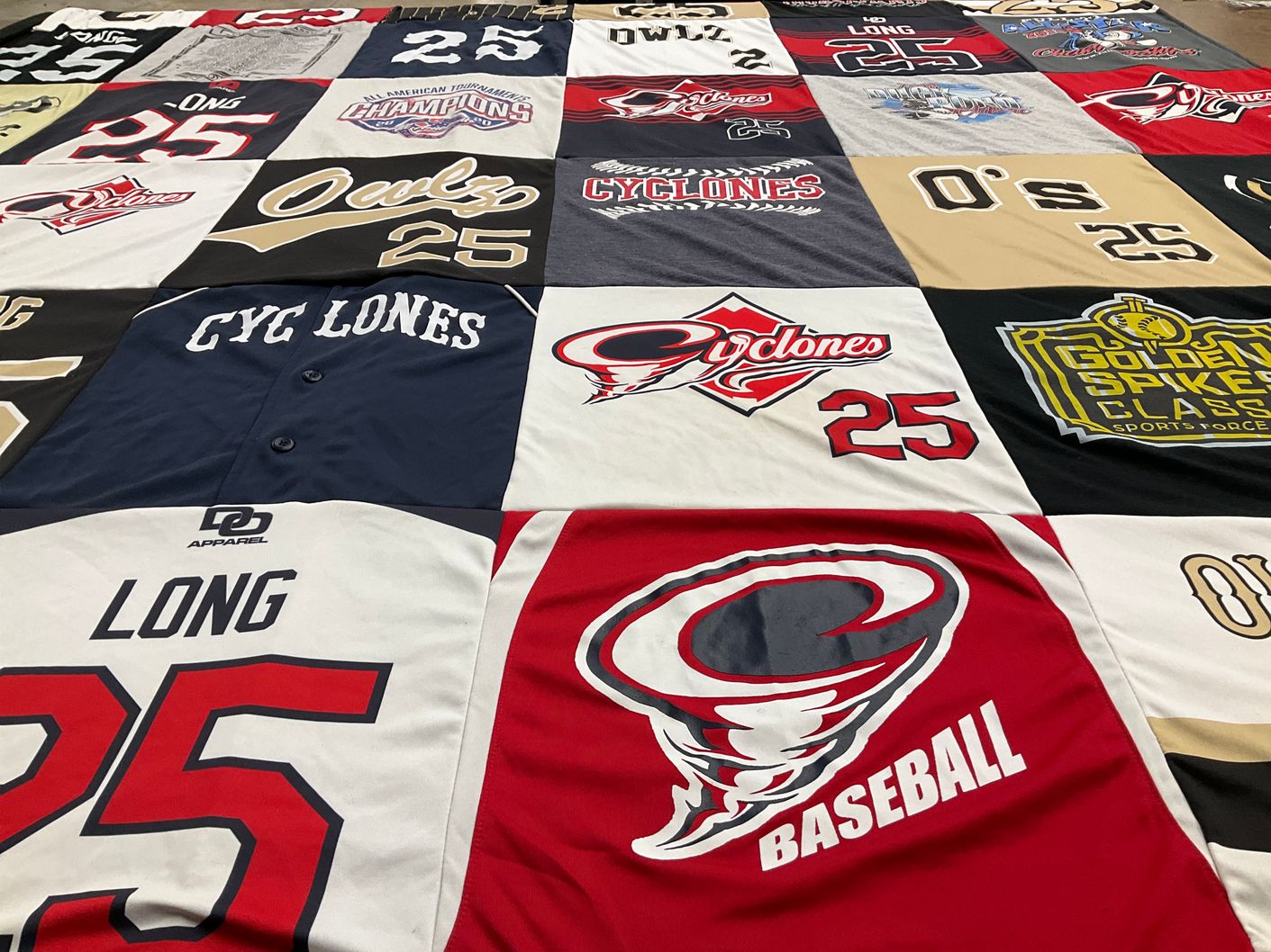 T-shirt quilt featuring cyclones by Annie from OH