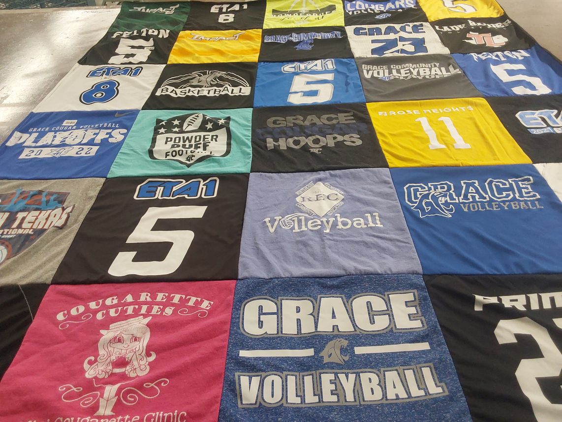 T-shirt quilt featuring grace cougars by Jamey from TX