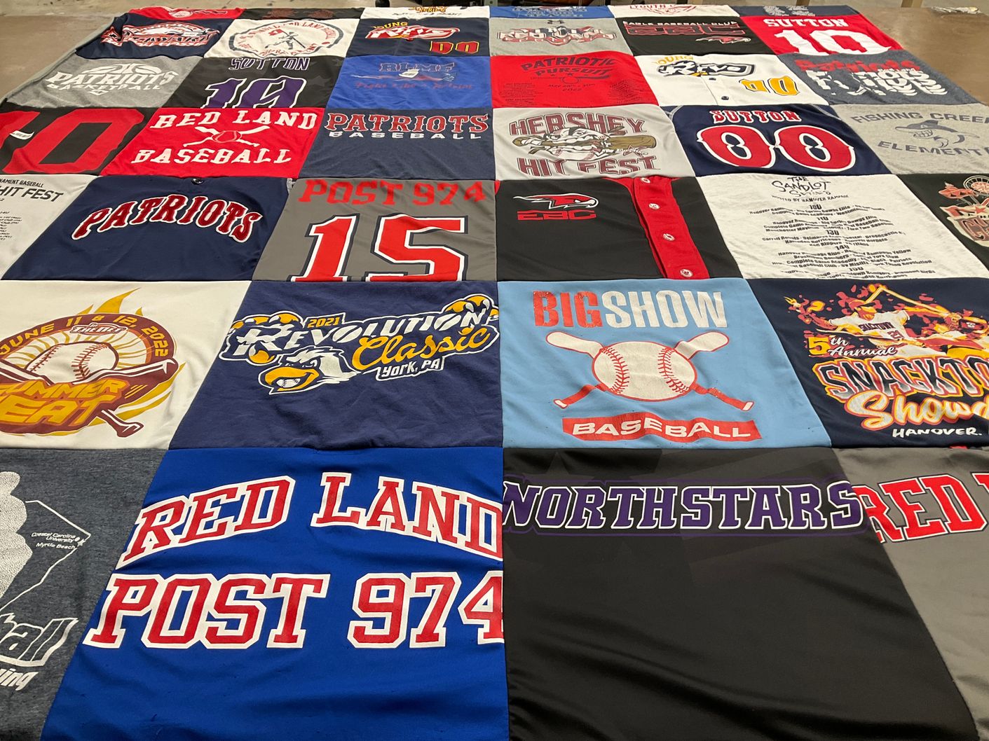 T-shirt quilt featuring patriots baseball team, northstars baseball team by Jennifer from PA