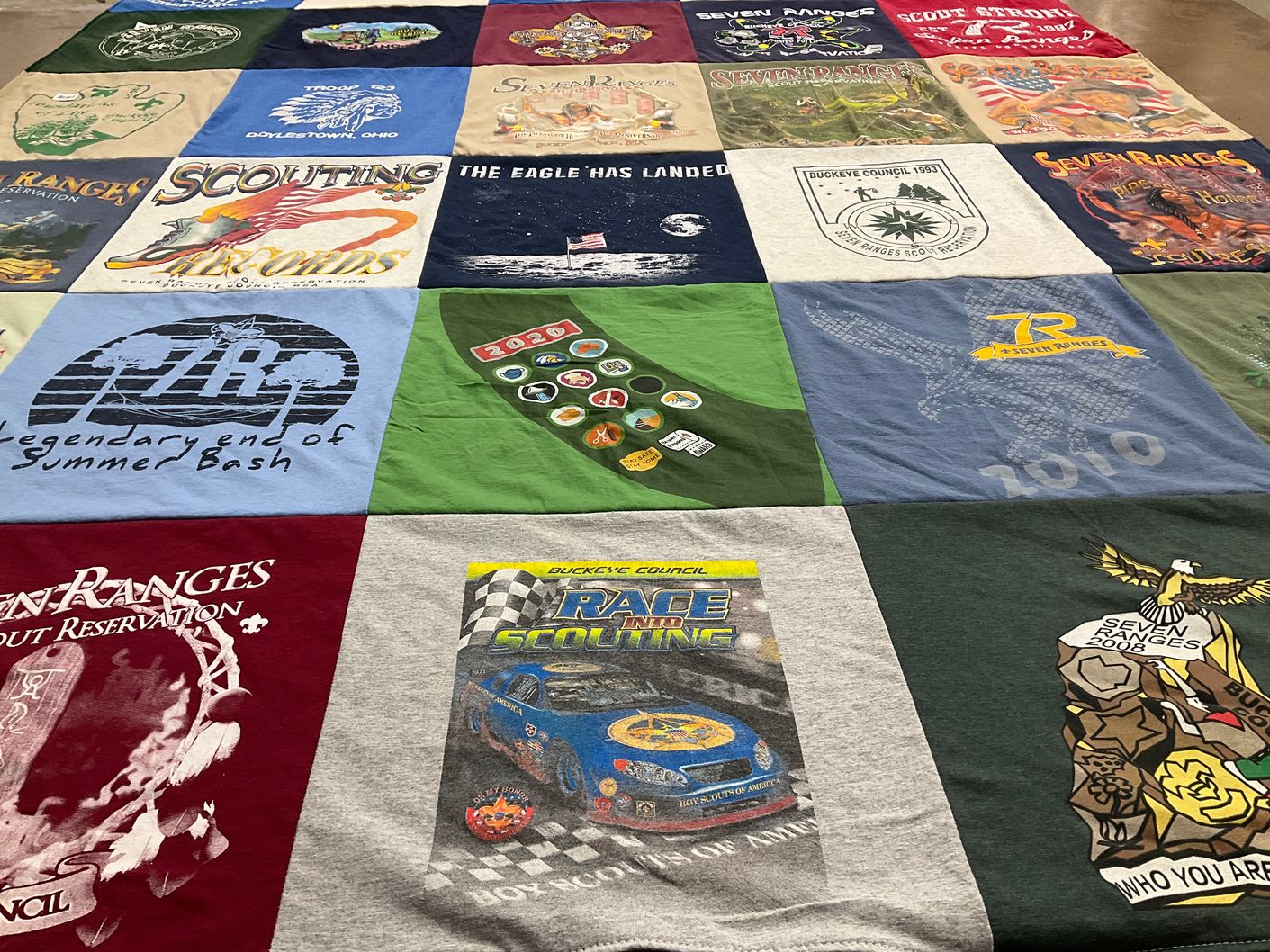 T-shirt quilt with scouting, camping themes by Bonita from OH