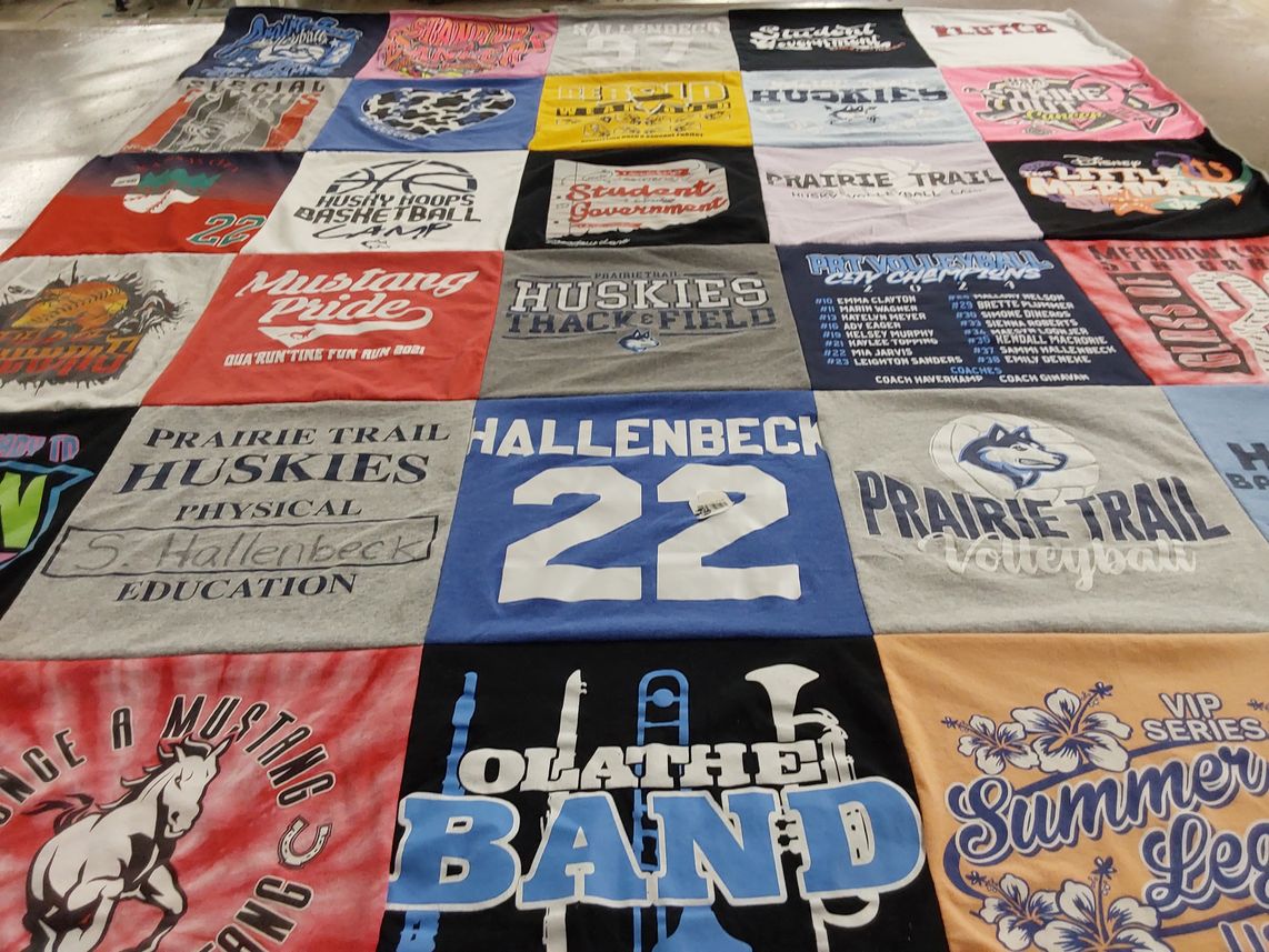 T-shirt quilt featuring prairie trail huskies, olathe mustangs by Courtney from KS