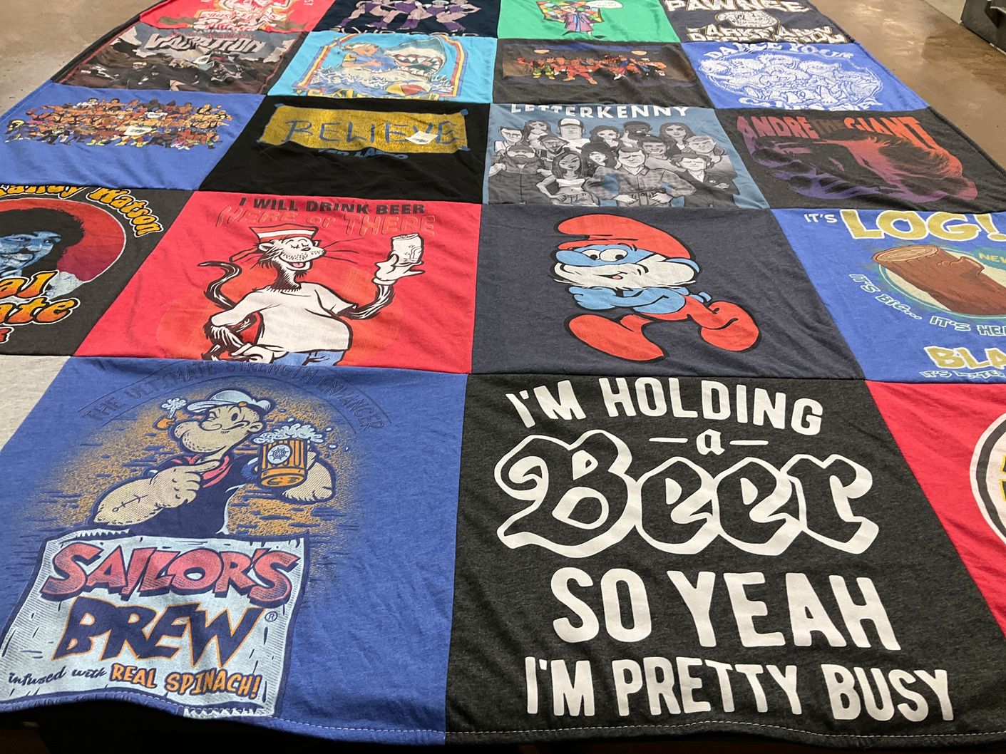 T-shirt quilt with drinking, cartoons themes by Jeramie from ND