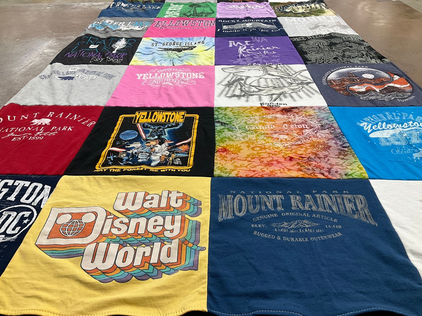 T-shirt quilt with national parks, travel themes by Heather from WI