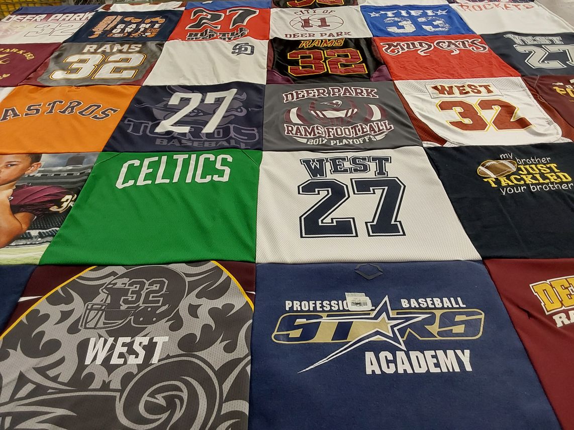 T-shirt quilt featuring deer park rams football, west basketball by Amy from TX
