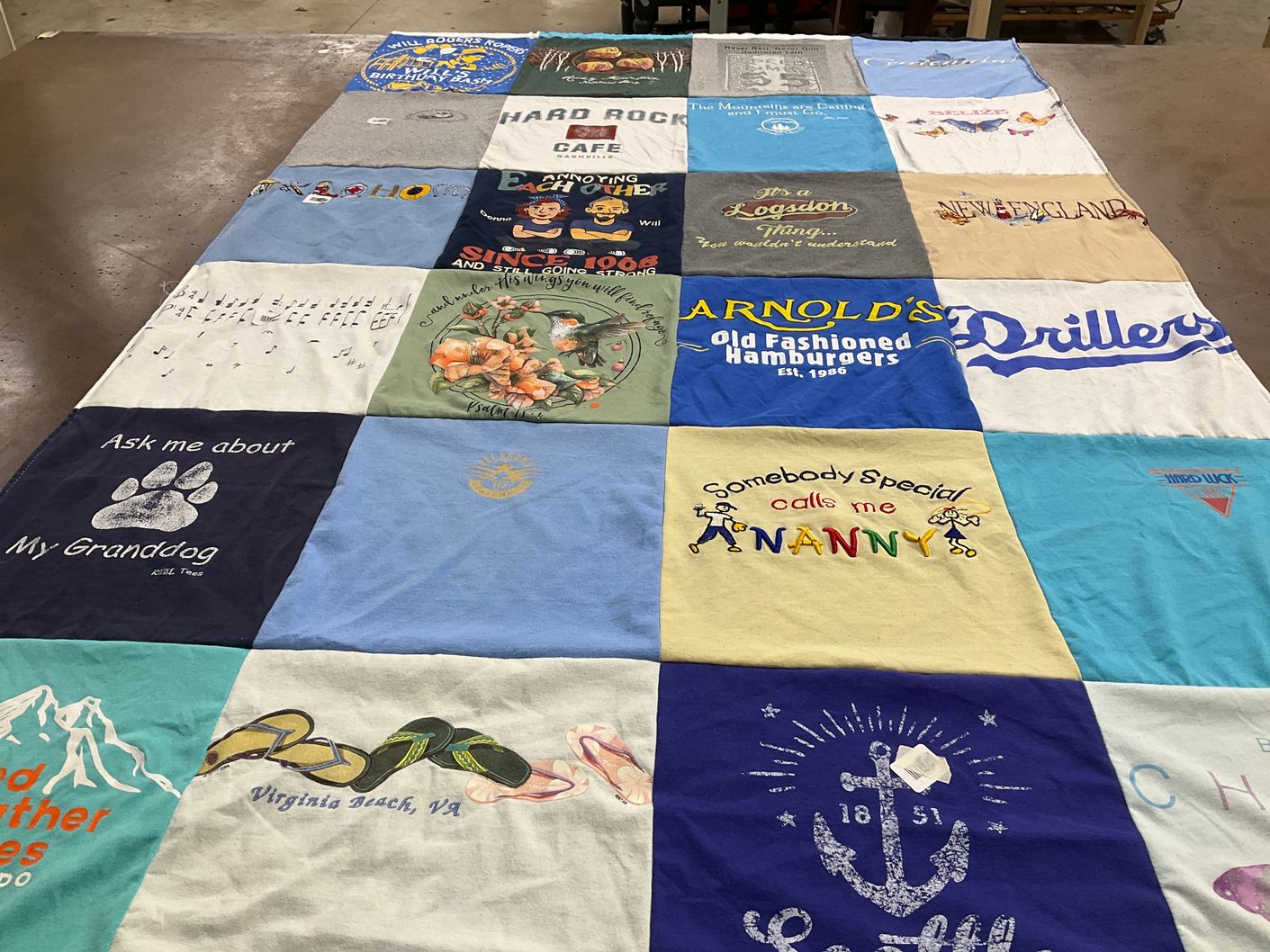 T-shirt quilt with food, pets themes by Donna from OK