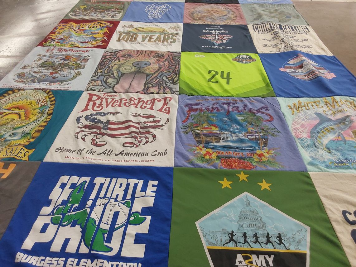 T-shirt quilt with fishing, marine life themes by lisa from VA