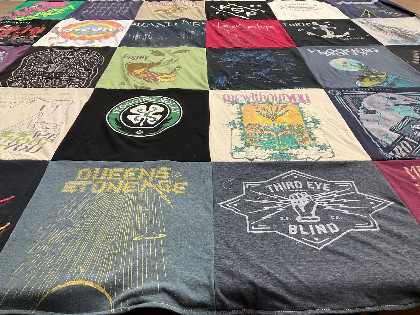 T-shirt quilt with music, rock themes by Shannon from TX