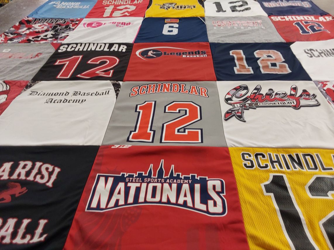 T-shirt quilt with baseball themes by Deborah from NY