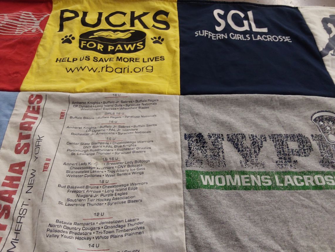 T-shirt quilt featuring suffern girls lacrosse, nypd women's lacrosse by Kassie from NY