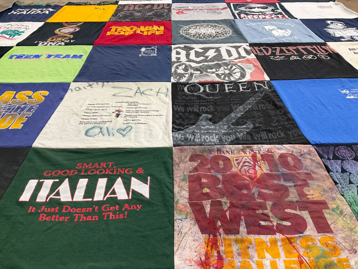 T-shirt quilt with music, sports themes by Aimee from AE