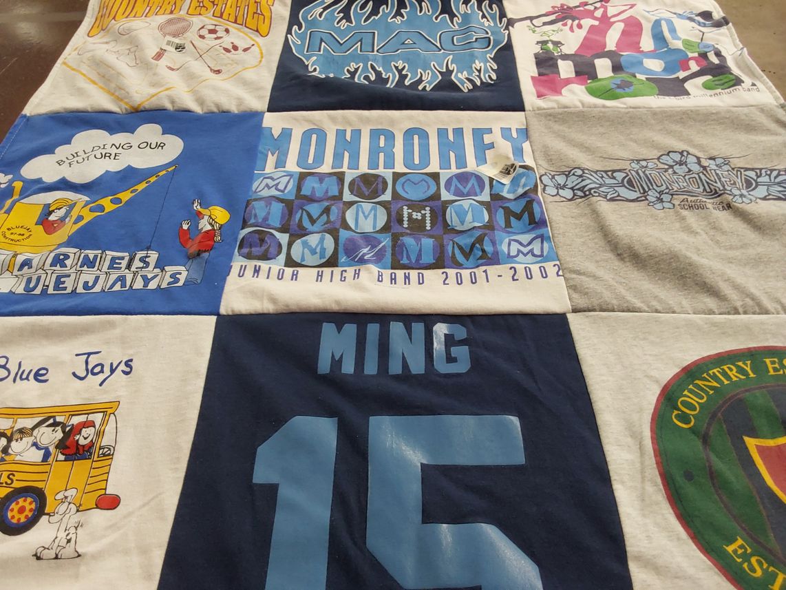 T-shirt quilt featuring barnes blue jays by Janie from OK