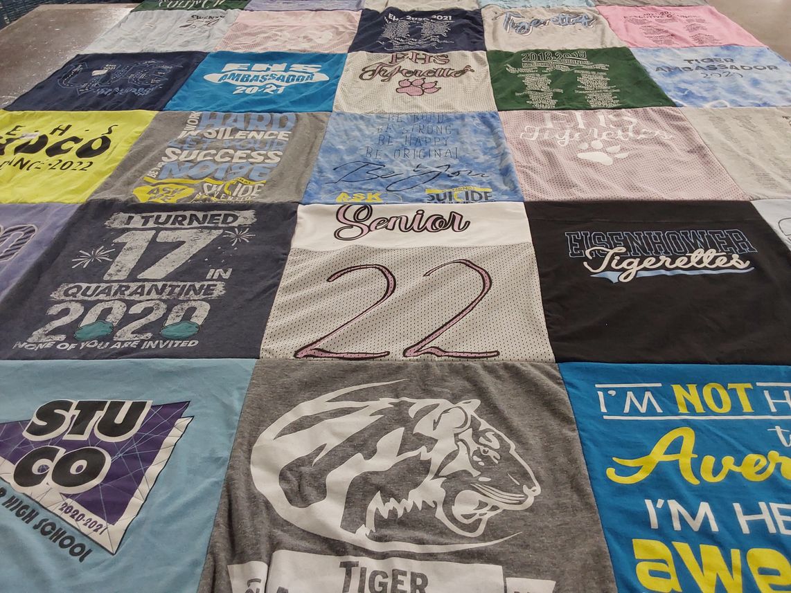 T-shirt quilt featuring eisenhower tigerettes, eisenhower tigers by Billie from KS