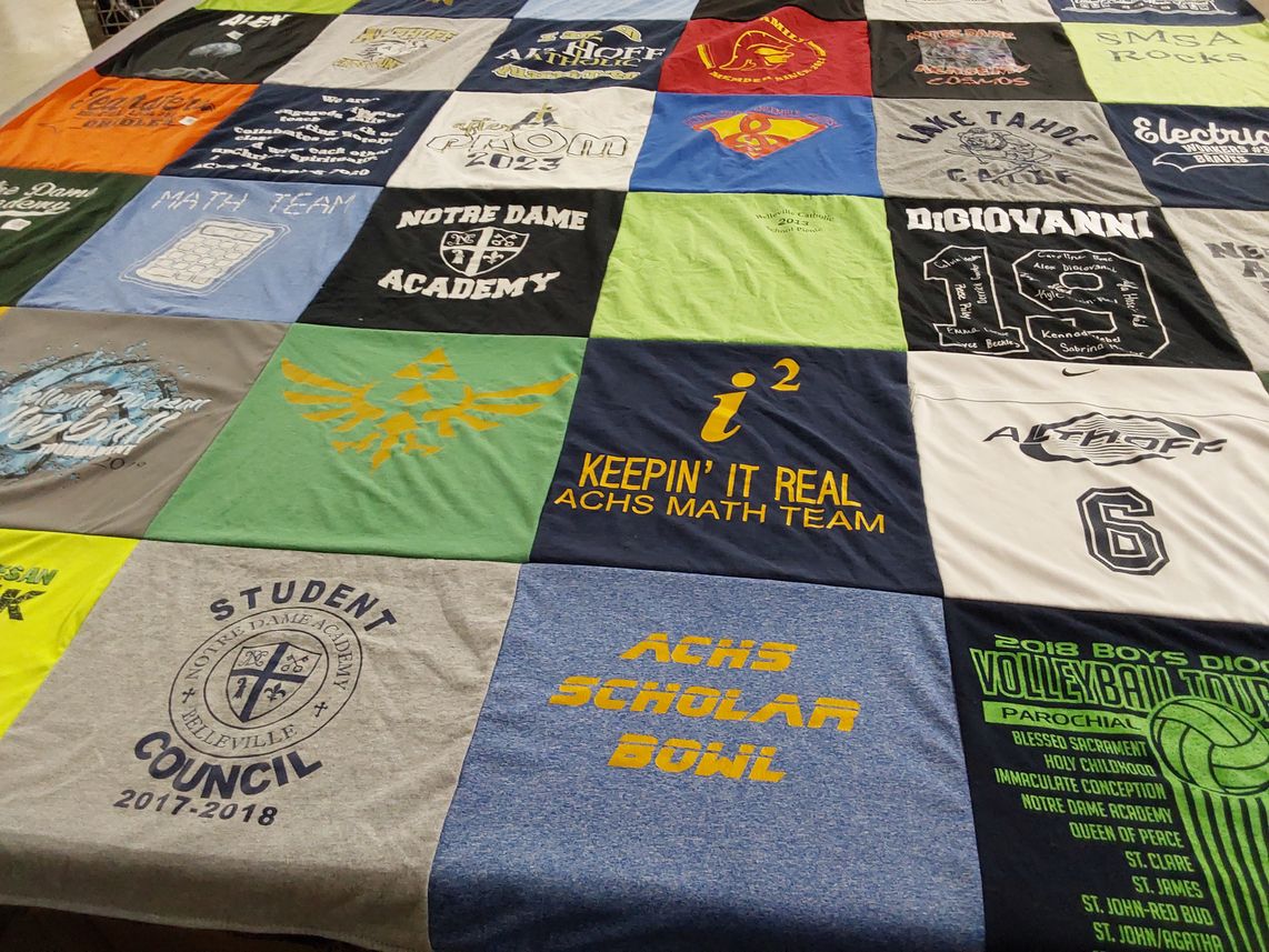 T-shirt quilt featuring student council, achshs math team by Aimee from AE