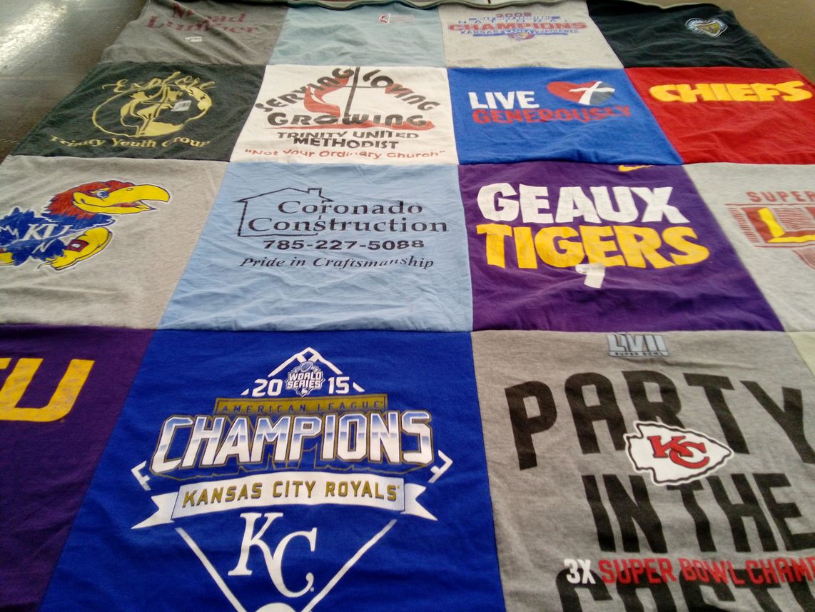 T-shirt quilt featuring kansas city royals, kansas city chiefs by Megan from KS