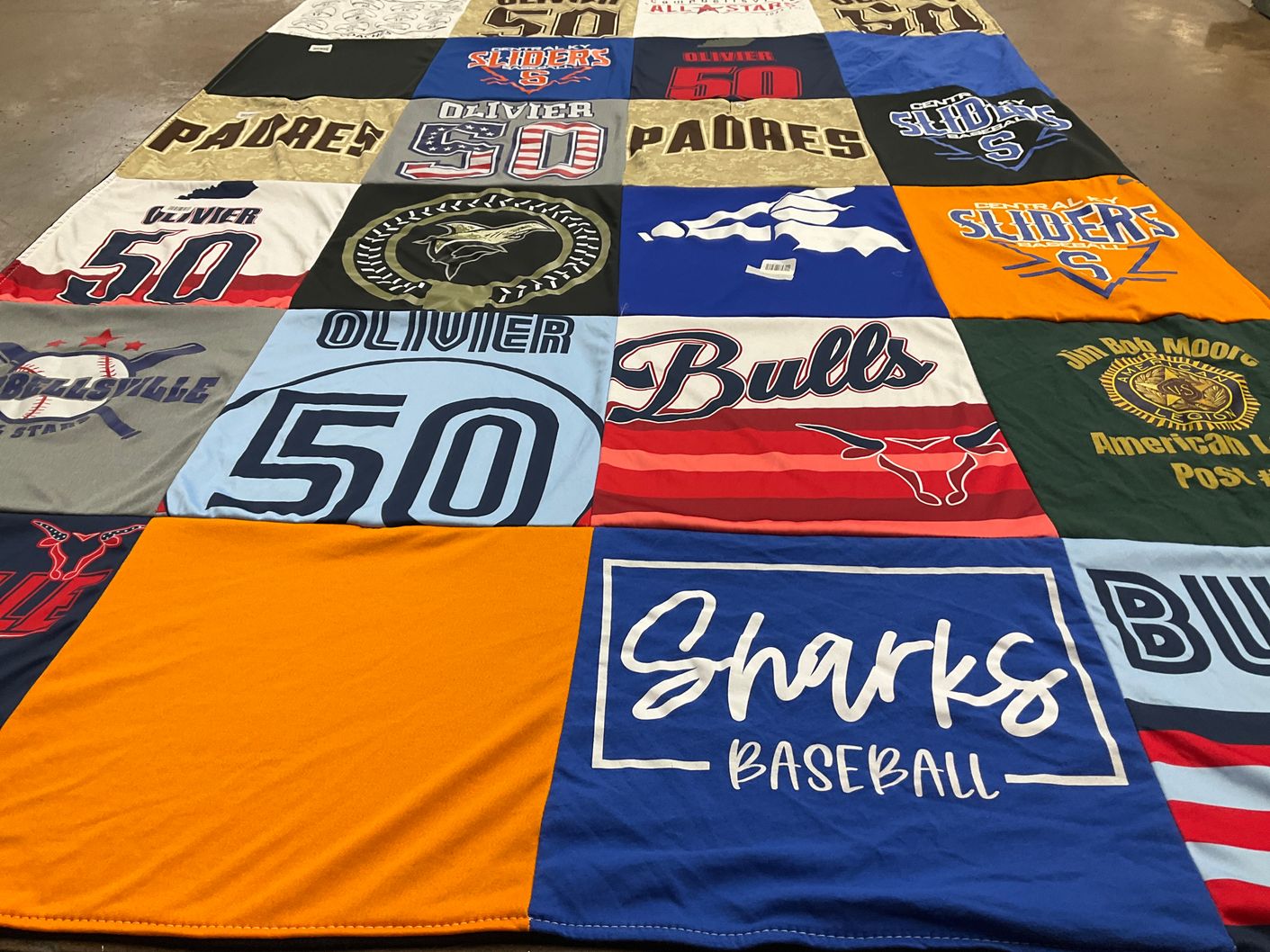 T-shirt quilt featuring padres, sliders by Nena from KY